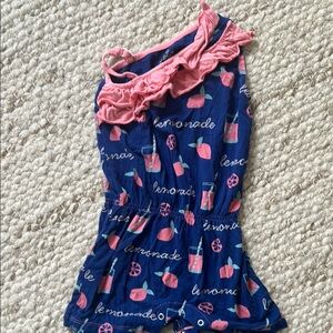 Kickee Blue and Pink Lemonade Print Romper